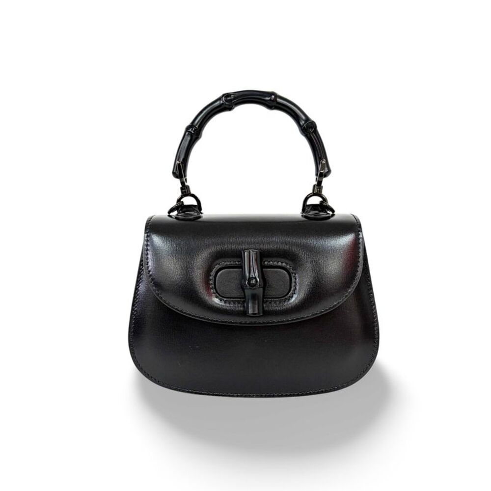Gucci Bamboo 1947 Top Handle Leather Black Leather Handbag